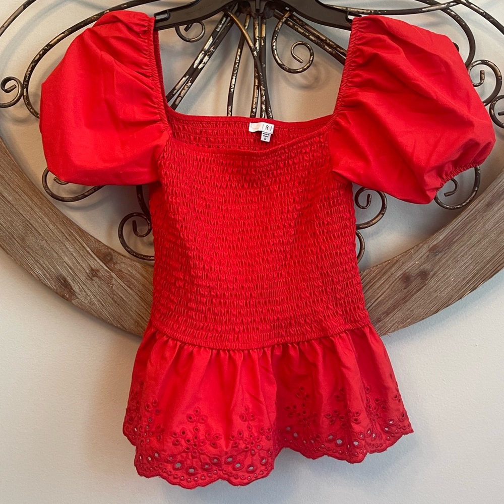 Iris Red Crop Top with Princess Sleeves